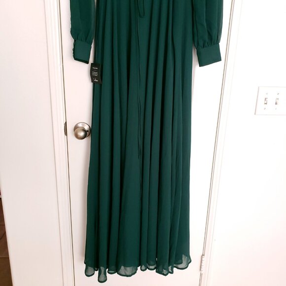Lulus My Whole Heart Emerald Green Long Sleeve Wrap Dress Formal Party Size L - Picture 10 of 16